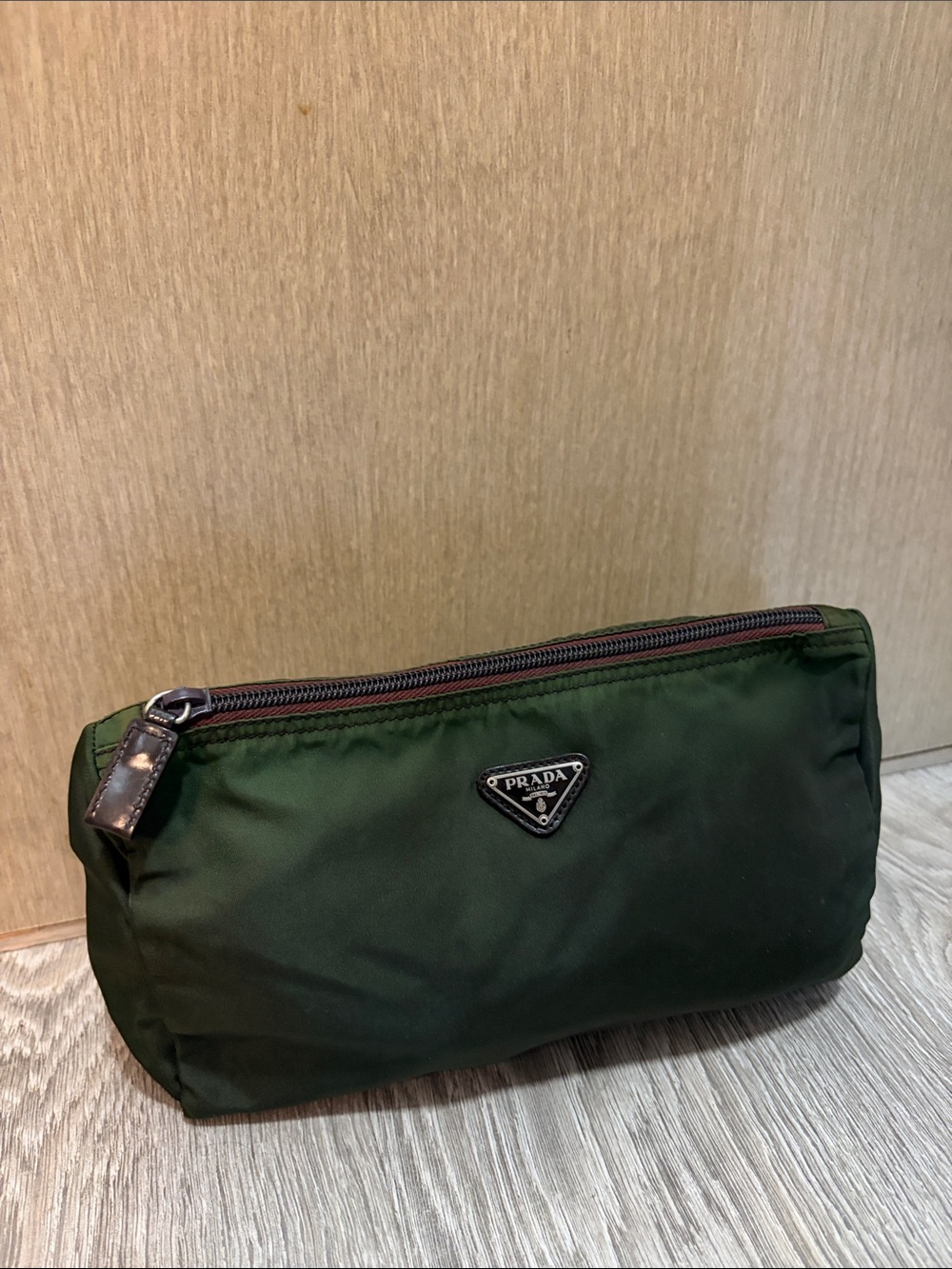 Prada Olive Green Nylon Pouch / Toiletry